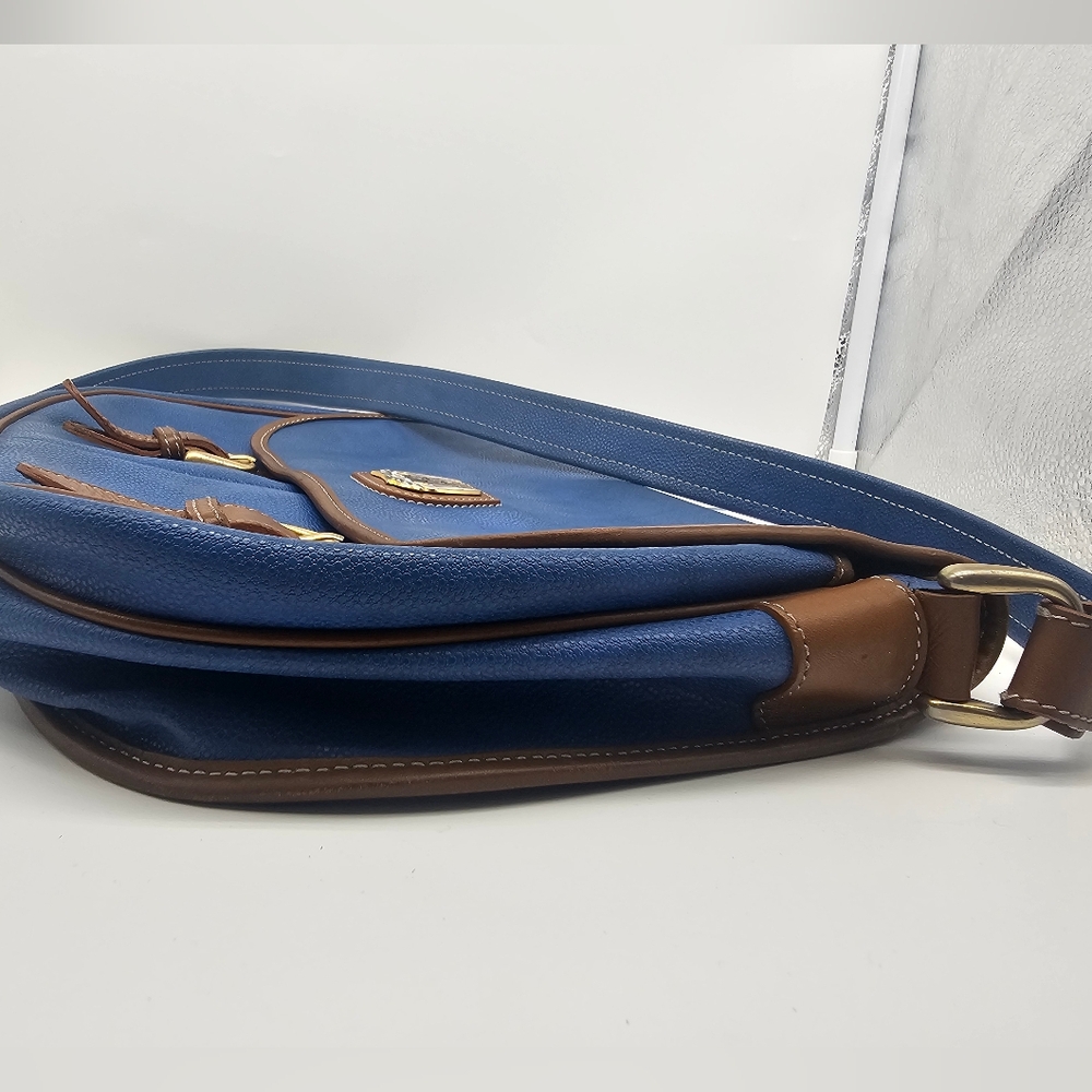 LANCEL Vintage Blue Coated Textured Leather Tan Cartable Messenger Crossbody Bag - Picture 12 of 17